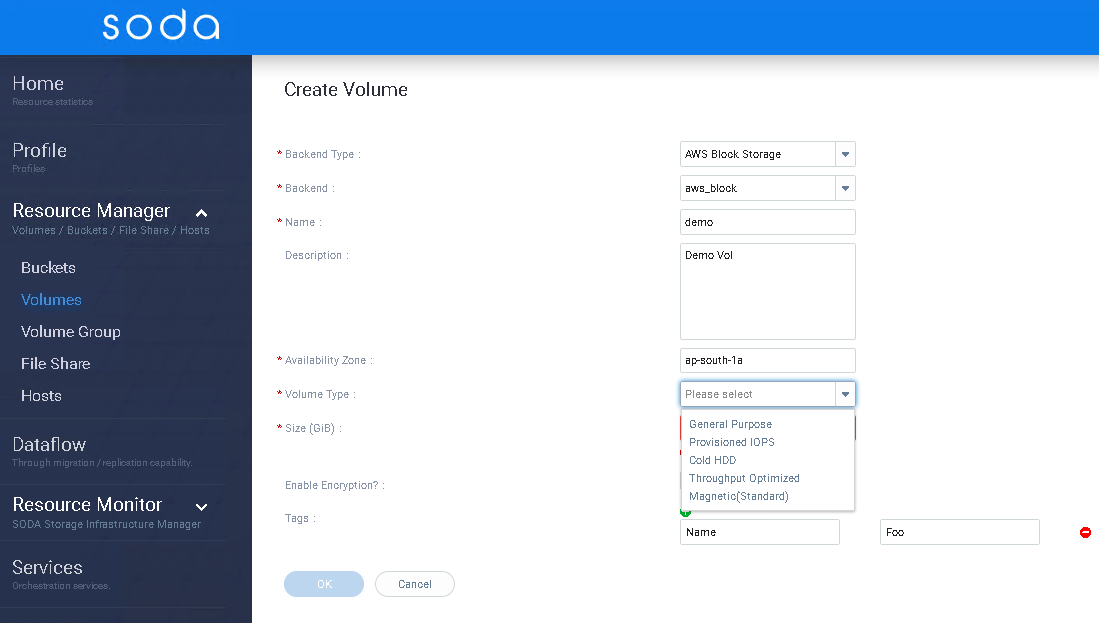 multi-cloud create cloud volume